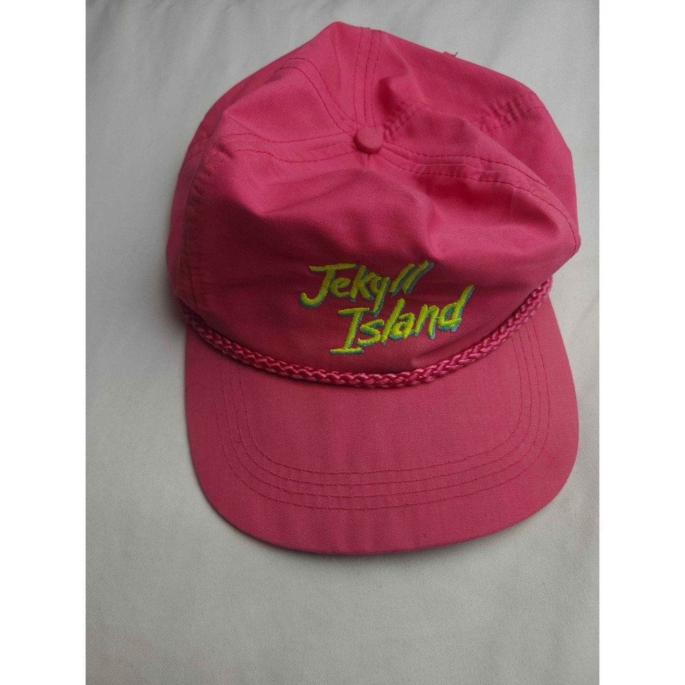 Vintage Jekyll Island Rope Hat Pink Neon Embroidery Tournament Apparel Cap
